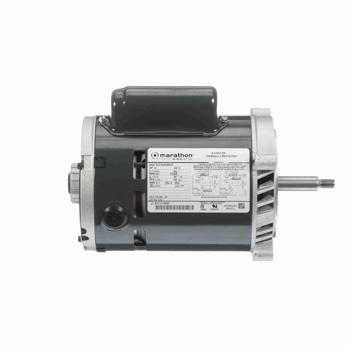 C331 Leeson Pump Motor 0.5 HP 3450 RPM 56J Frame