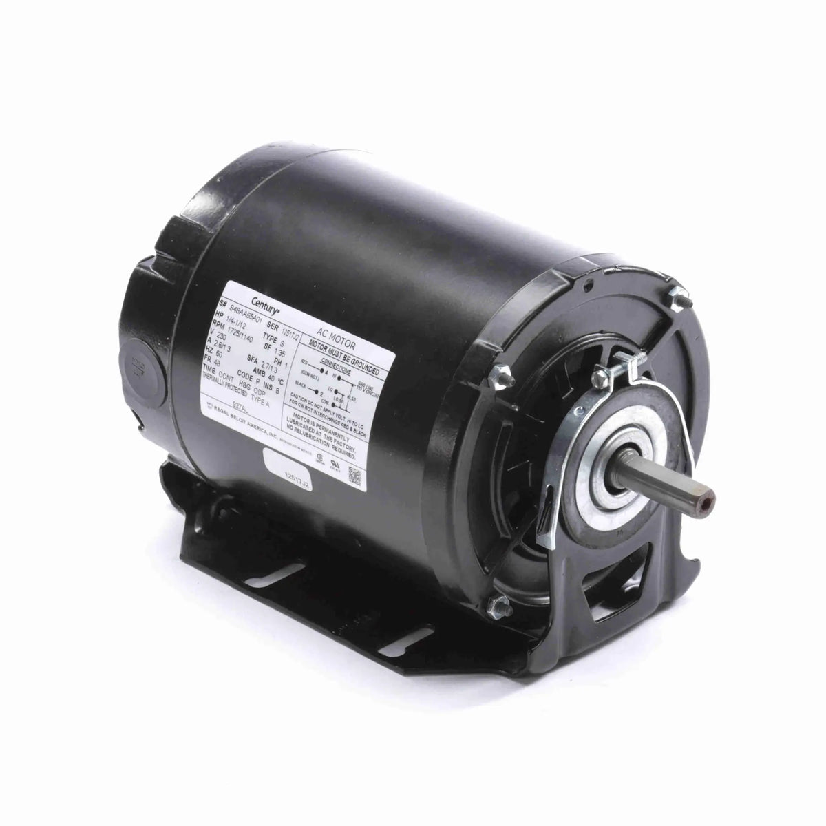 u927al - 1/4 HP | 1725 RPM | 230 V | 1 Ph | 48 Frame | ODP | Reversible | Split Phase | HVACR Fan And Blower | Cat 927AL