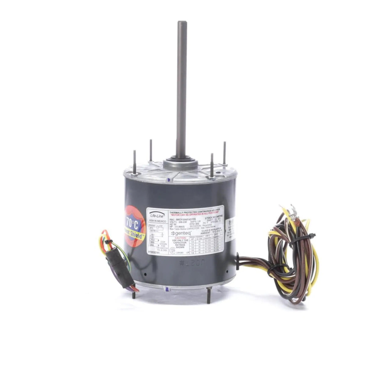 Genteq HEAT SHIELD® Condenser Fan Motor, 1/3-1/8 HP, 1 Ph, 60 Hz, 208-230 V, 825 RPM, 1 Speed, 48 Frame, TEAO - 3457HS