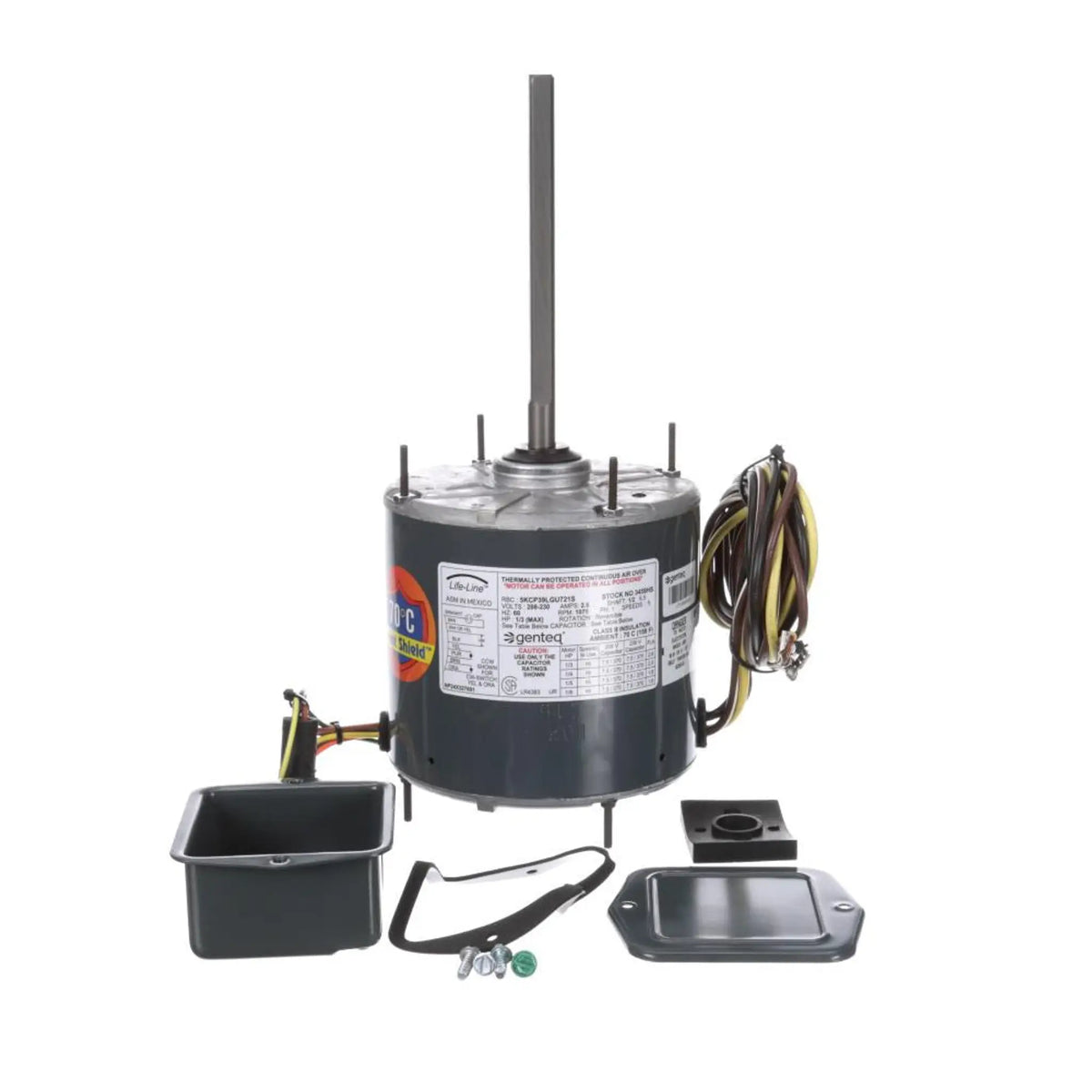 Genteq HEAT SHIELD® Condenser Fan Motor, 1/3-1/6 HP, 1 Ph, 60 Hz, 208-230 V, 1075 RPM, 1 Speed, 48 Frame, CLOSEDAO - 3458HS