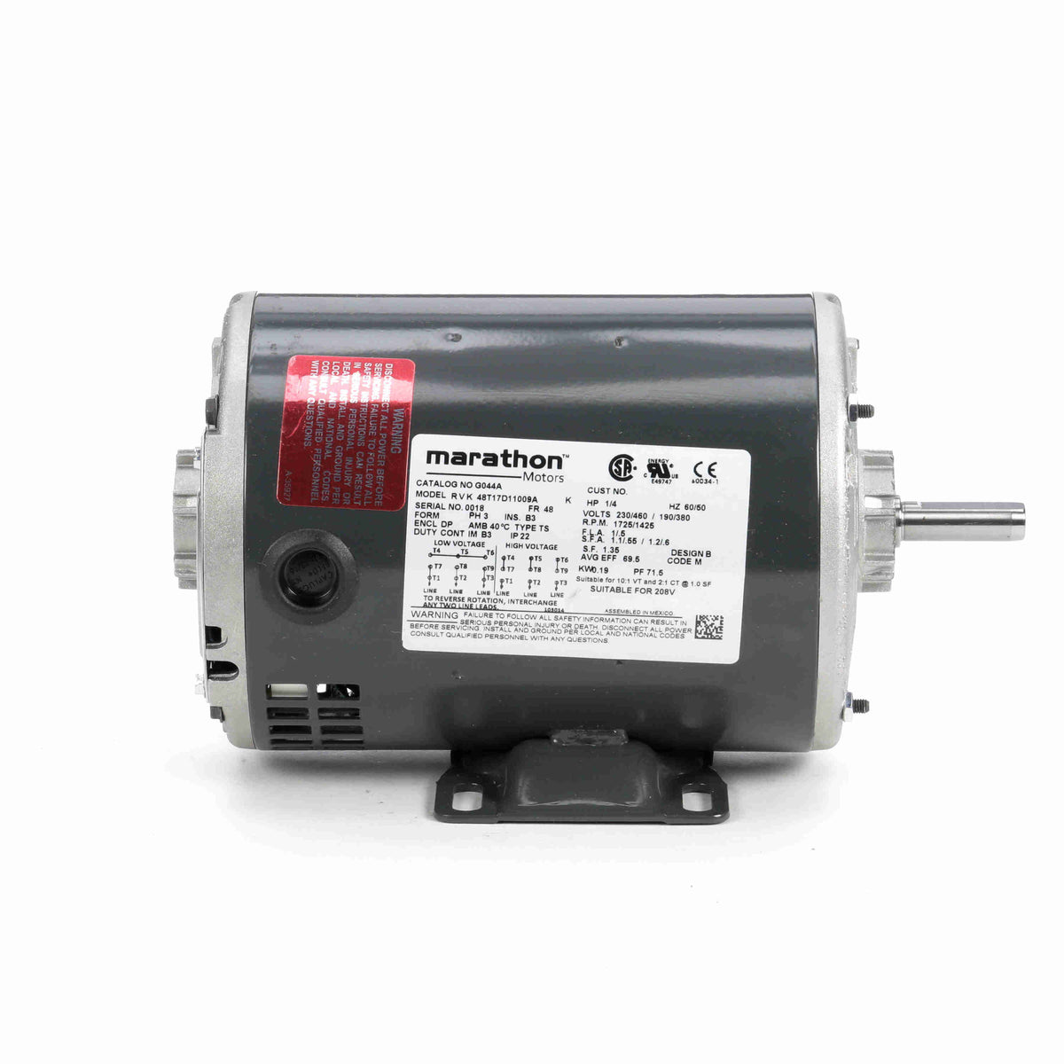 G044A Marathon General Purpose Motor 0.25 HP 1725 RPM 48Z Frame