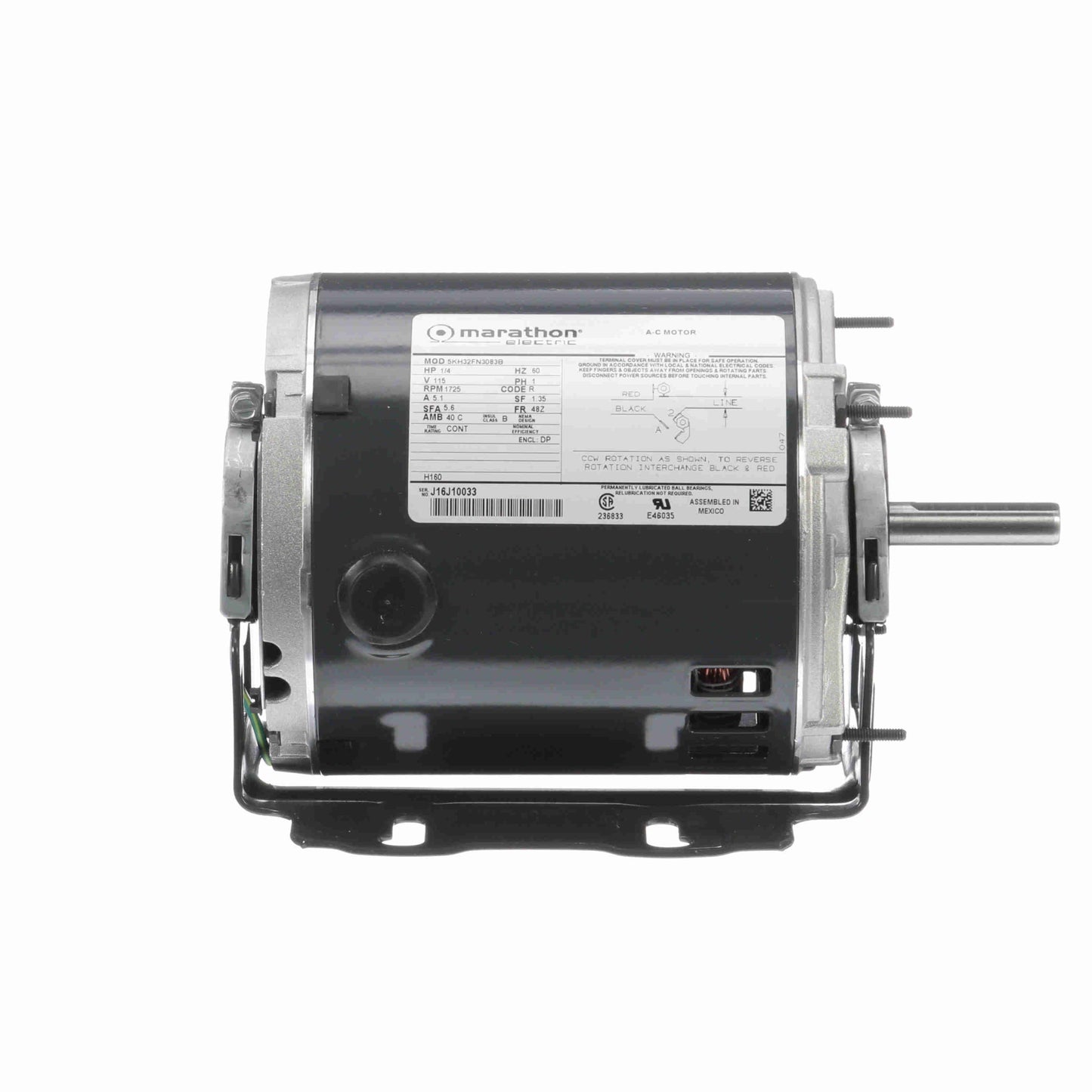 mh160 - 1/4 HP | 1725 RPM | 115 V | 1 Ph | 48Z Frame | ODP | Reversible | Split Phase | HVACR Fan and Blower | Cat H160