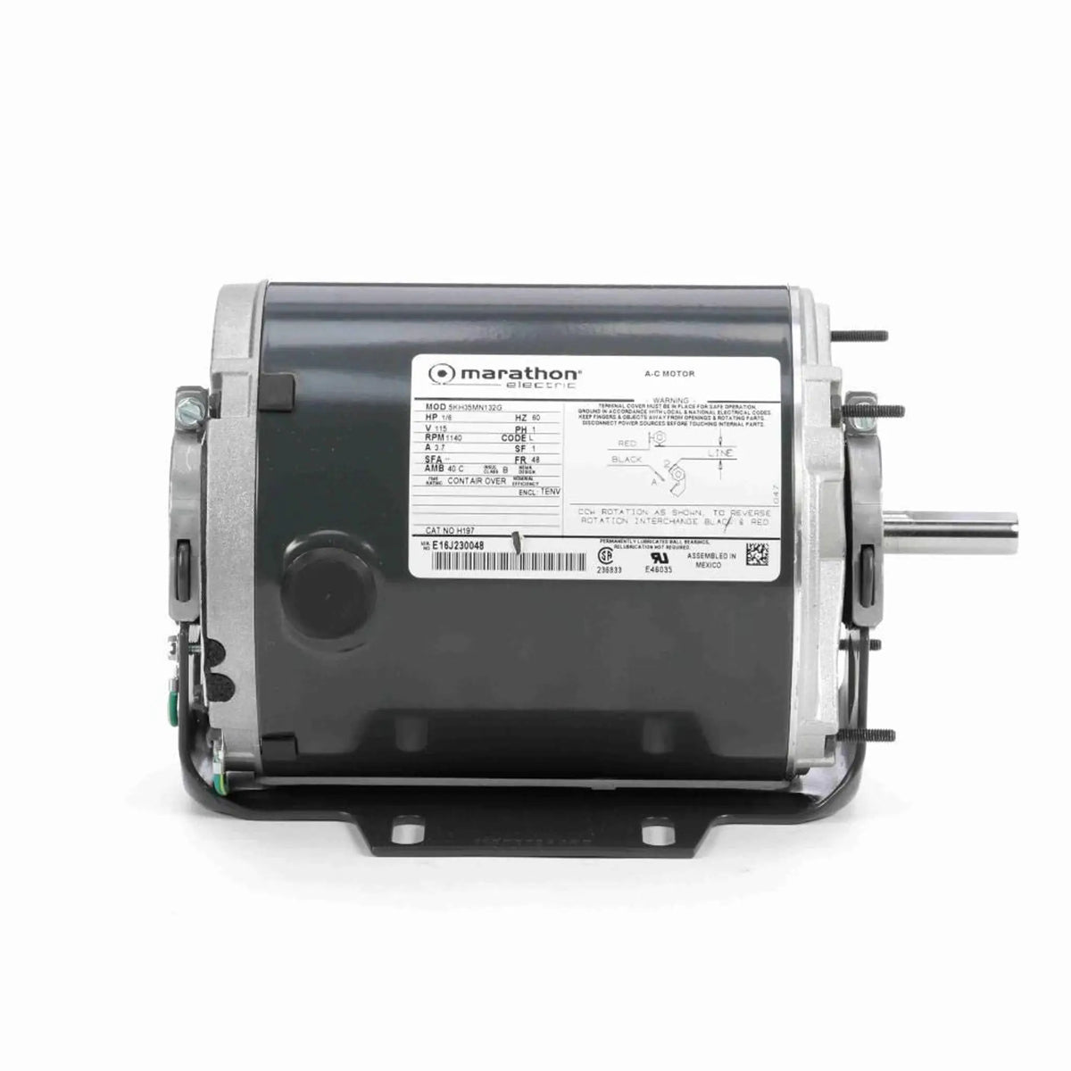 mh197 - 1/6 HP | 1140 RPM | 115 V | 1 Ph | 48Z Frame | TENV | Reversible | Split Phase | Farm Duty Agricultural Fan | Cat H197