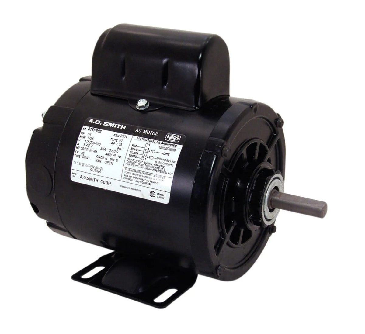 OB1024ES Century General Purpose Motor, 1/4 HP, 1800 RPM, 115/230 V, Single Phase, 48 Frame, DP