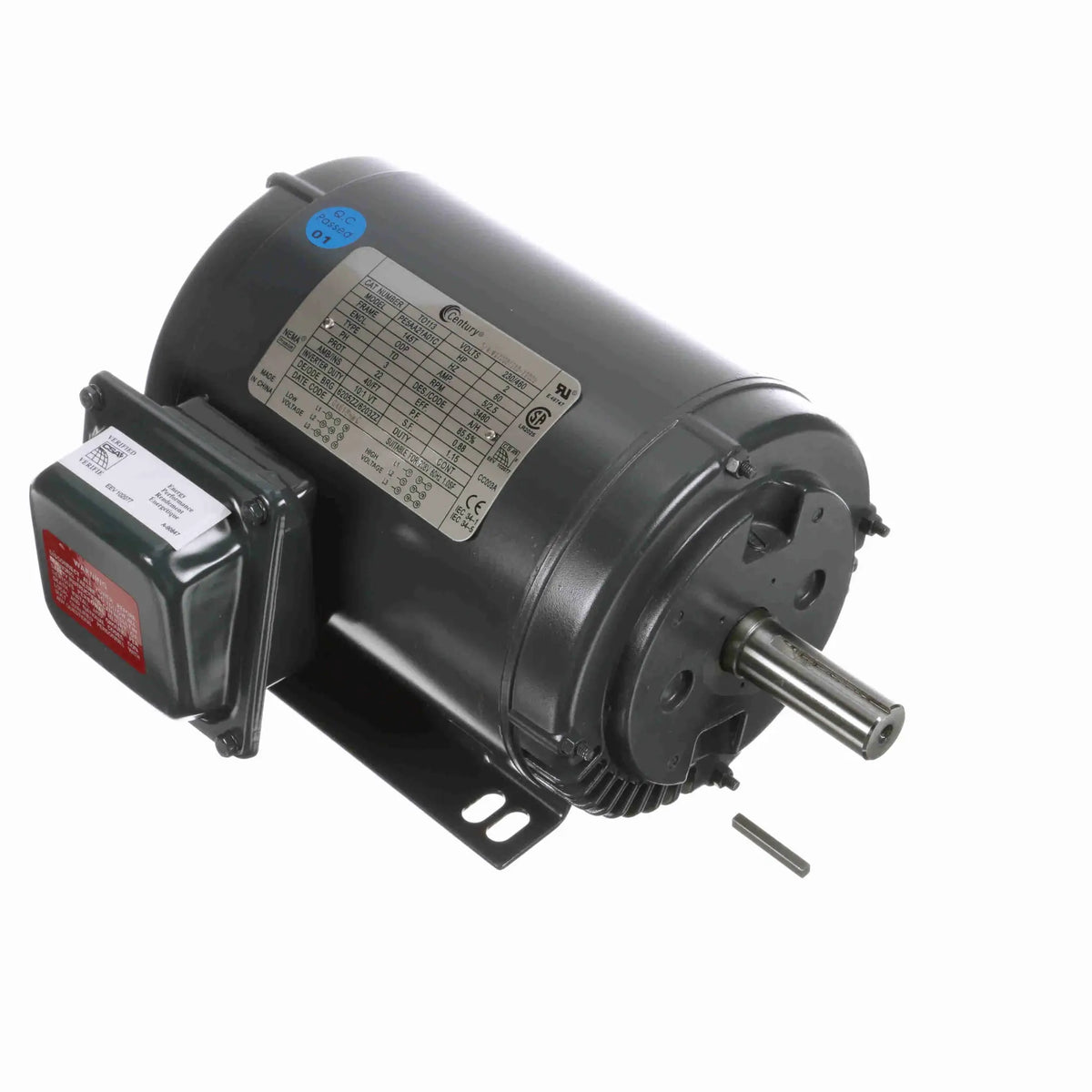 TO113 Century General Purpose Motor, 2 HP, 3600 RPM, 208-230/460 V, Three Phase, 145T Frame, ODP